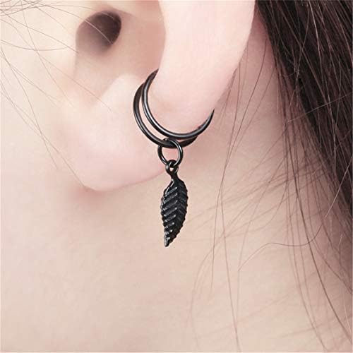 Beafavor Simple Vintage Leaf Clip On Earrings No Pierced Ear Cuff Clip Women Earrings Ear Jewelry Gift (Black)