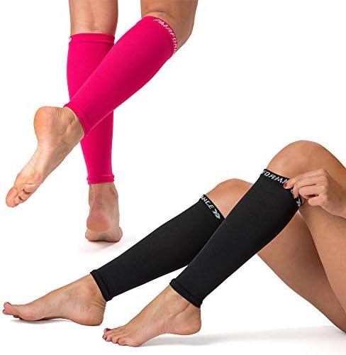 Women Compression Sleeve Calf & Shin Support 15-20mm Hg. Pain Relieve Restless Legs. Sports and Work. One/Two Color Pack