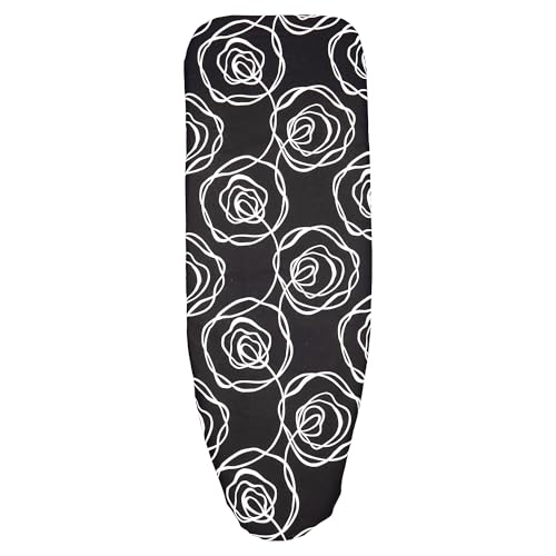 Cofan Housse pour Table à Repasser à Taille Universelle | Matériau : 100% Coton | Rembourrée avec 3 Couches : Mousse, Molleton et Coton | Couleur : Noir avec des Roses aux Bords Blancs | 135 x 53 cm