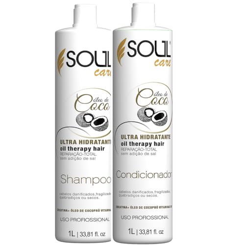 Kit Shampoo e Condicionador Profissional com Óleo de Coco Soul Care | Hidratação Intensa e Reparação Capilar (1l)