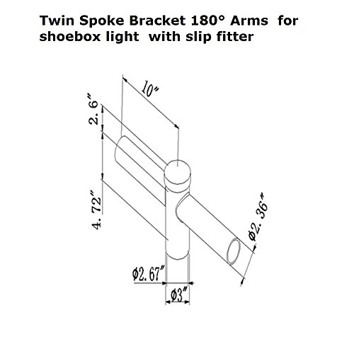 1000LED Twin Spoke Bracket 180 Degree Arms, Steel Spoke Bracket, Tenon or Pole Top Mount, for Outdoor Shoebox Pole Lights, Parking Lot Lights with Slip Fitter Mount(2 3/8inch)