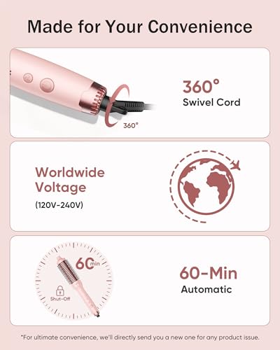 Thermal Brush for Blowout Look with Hair Volume Boost, Heated Curling Brush for Fast Styling, 2× Negative Ion Release to Smooth Frizz, Airflow Heat & Dual PTC Technology Hair Tool, Pink