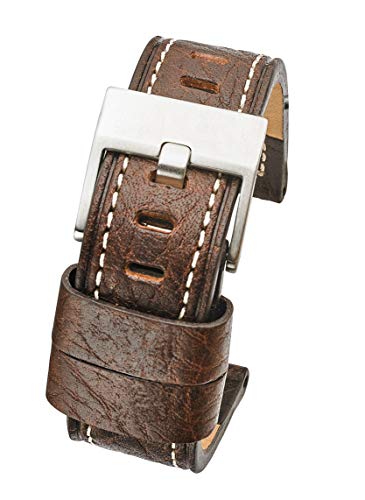Thick Padded Stitched Genuine Leather Watch Band - Brown - 26mm (fits Wrist Sizes 6 to 7.5 inch)