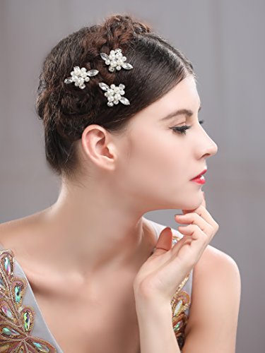 Yean Bridal Silver Hair Pins Set, Wedding Decorative Rhinestones Hair Pins for Women and Girls (Set of 3) - Thumbnail 2