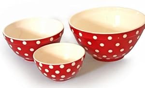 Set of 3 Ceramic Red Polka Dot Mixing Bowls Kitchen Baking ...