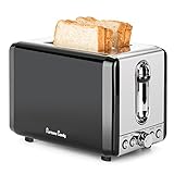 Fortune Cnady Anti-Fingerprint Brushed Stainless Steel 2-Slice Toaster,Bagel Toaster with Extra-Wide Slot and Manual High-Lift Lever,4 Toast Settings,6 Adjustable Temperature Controls,Black