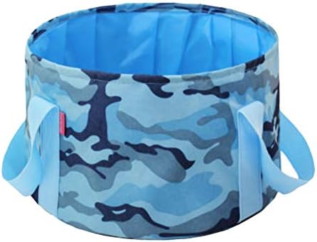 Topbeu Multifunctional Folding Bucket Foot Basin Outdoor Collapsible Carry Washing Bag for Camping Hiking Travelling Fishing Washing (Camouflage Blue)