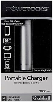 Powerocks Super Magicstick Portable Charger - Lipstick Size Rechargeable Battery - 3000 mAh (Silver)