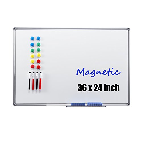 Magnetic Dry Erase Board - 4THOUGHT 36X24 Inches Whiteboard Wall-Mounted Magnetic Bulletin Board with Aluminium Frame and Removable Tray