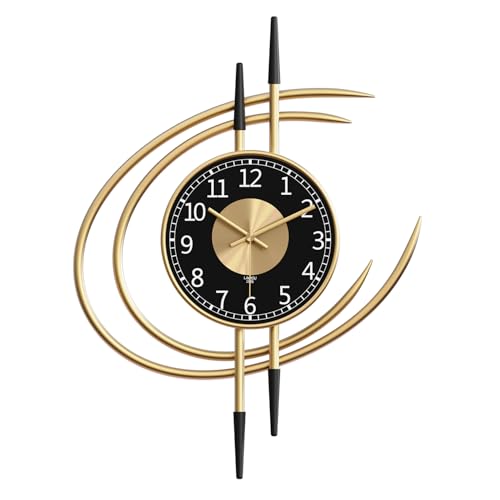 LANMOU Wall Clock Large Modern 54 cm Wall Clock Living Room Clock Wall without Ticking Noises Wall Clocks Gold Black Silent Design Metal Living Room Clock Decorative