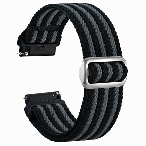 20mm Weicher Nylonstoff Uhrenarmband, Lange Länge für Kräftige Handgelenke, Silberne Schnalle (Schwarz+Grau)