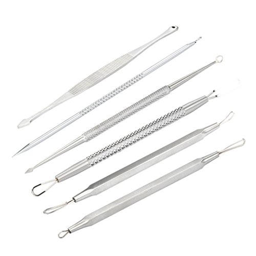 Putars 6PCS Portable Multifunction Stainless Steel Blackhead Facial Acne Spot Pimple Remover Extractor Tool Silver