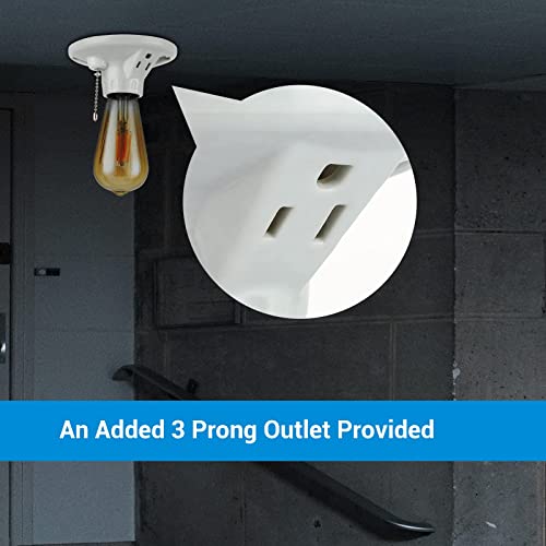 DEWENWILS Light Socket with Grounded Outlet, Porcelain Pull Chain Light