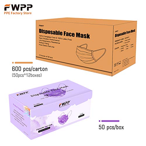 FWPP 4 Layer Earloop Disposable Face Masks 50 pcs Taro Purple
