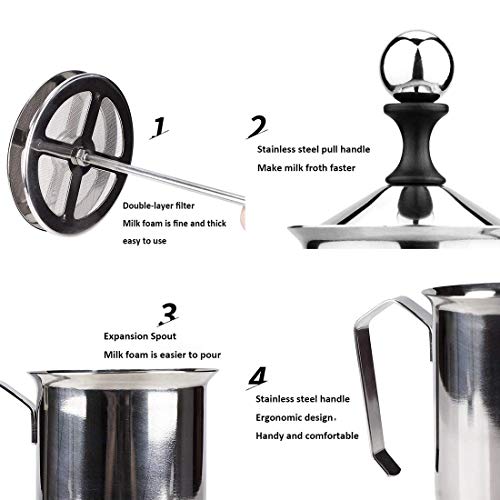 LXYZ Elektrischer Schneebesen, Handpumpen-Milchaufschäumer aus Edelstahl, manuell betriebener Milchschaumbereiter, 400… – Bild 6