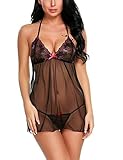 Avidlove Women Babydoll Sexy Lingerie Transparent Lace Chemise Halter Sleepwear