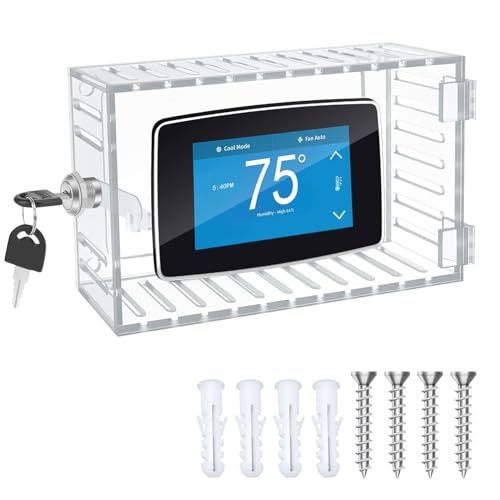 TERRIFI Universal Thermostat Lock Box with Key, Ac Lock Box Cover - Clear Protective Cover for Wall-Mounted Thermostats (Up to 6.3" x 4.5" x 2.3") - Secure AC Thermostat Guard