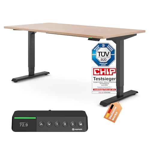 Ergotopia Desktopia Pro X Elektrisch höhenverstellbarer Schreibtisch, Ergonomischer Stehtisch für Büro oder Home Office (Buche, Gestell Schwarz, 120 x 80 cm) thumbnail 1