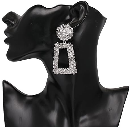 JD Million shop Fashion Punk Gold Metal Dangle Earrings For Women Statement Jewelry Geometric Big Drop Earrings (Silver)