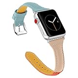 MULTAICH Leather Band Compatible Apple Watch Band 38mm 40mm for Women,Candy Color Genuine Leather Wristband for Iwatch Bands Adjustable