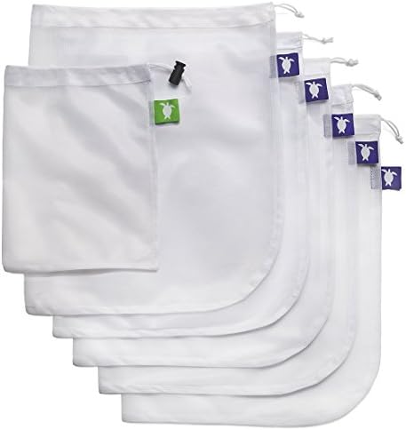 6 Reusable Produce Bags with Drawstring - Premium Mesh, Strong, Lightweight, Earth-Friendly and Sea Turtle-Friendly Fruit Vegetable Bags, Set of 6 from ZestiLife