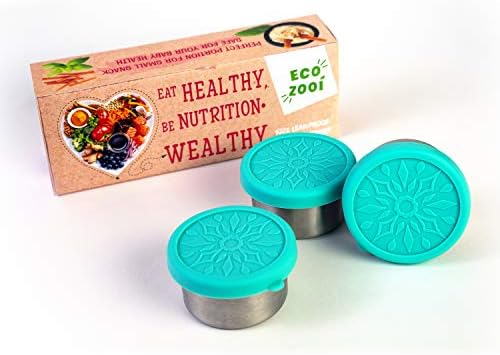 Eco Zooi - Dipping Sauce Containers set - stainless steel condiment containers with silicone lids - salad dressing containers - portion control - leakproof and reusable - 3x3.3oz