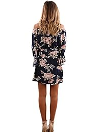 SVALIY - Vestido corto casual   de fiesta estilo túnica sin hombros con volantes y estampado floral para mujeres.