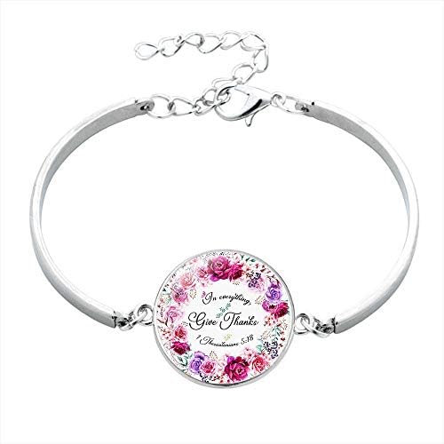 Tuoke Fashion Bible Verse Bracelet Christian Brave Scripture Inspirational Adjustable Bangle Bracelet Handmade Glass Silver Plated Jewelry for Women Faith Gifts
