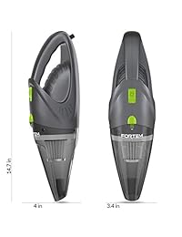 Fortem The Extra Mile   Aspiradora de automóvil plateada por Fortem (120W)  4500 Pa succión CC 12 voltios de mano. Diseño Portátil y resistente Cable de alimentación de 16 pies  1 Filtro de acero lavable 3 Accesorios Bolsa de transporte