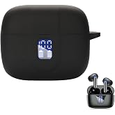 smaate Silicon Case Cover Compatible with TAGRY X08 and ZIUTY A1 Wireless Earbuds, Protective Case with keychain, with Window for LED Display, Black