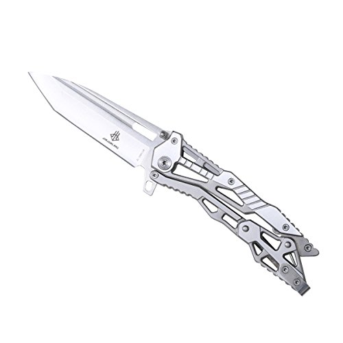Tactical Knives Military - Pocket Folding Knife - Grade Double Safety Lock Tactical Gear with Sheath(Silver)