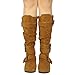 Womens Knee High Boots Ruched Leather Buckles Knitted Calf