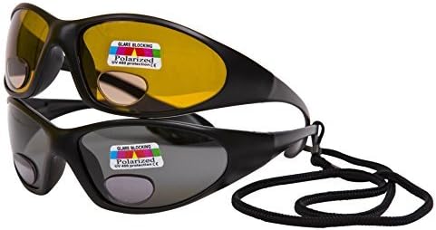 2 pairs Polarised fishing glasses with bifocal lenses +2.50 - One pair grey lenses for sunny conditions - One pair amber lenses for dull conditions by OPTICAID