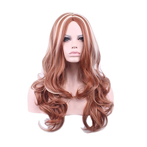 Girls Fashion Loose Wave Curly Medium Long Hair Women Cosplay Wig Mixed Brown+Golden