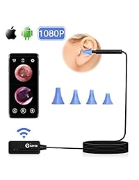 Otoscopio inalámbrico, KZYEE WiFi Digital Ear Scope 1080P HD Cámara de Inspección de Oído con 6 luces LED ajustables para iOS y Android Smartphones, Tablet