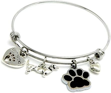 Cherityne "Love My Dachshund Dog" Stainless Steel Bangle Charms Bracelet