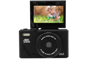 Yunir 4K Digital Camera 64MP UHD 18X Zoom Autofocus Retro Compact Digital Camera with 3 Inch Flip Screen for Travel Photograp
