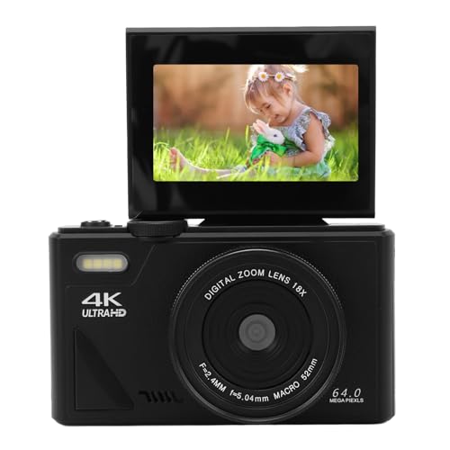 4K Digital Camera, 64MP FHD Point and Shoot Camera with 3" Screen, 18X Zoom, Autofocus Portable Compact Camera for Kids and Teens (Black)