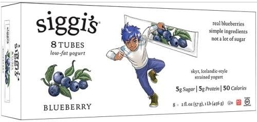 Siggis Skyr Blueberry Low Fat Yogurt, 2 Ounce Tube - 8 per pack -- 4 packs per case.