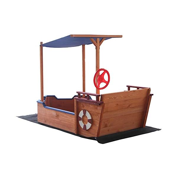 HOME DELUXE - Sandkasten MATSCHEKISTE - Segelschiff inkl. Bodenplane und Dach - Maße: 160 x 78 x 103 cm - inkl. Montagematerial | Holzsandkasten Piratenboot Sandbox – Bild 4