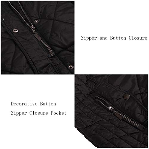 Plusfeel Women's Packable Outwear Cycling Long Sleeve Puffer Coat with Hood Outwear Sports Coat, Black, L