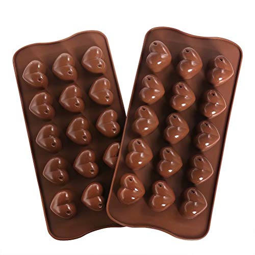 77L Candy Molds, Set of 2 [15 Cavity Heart Shape Mold], Silicone Chocolate Molds for Home Baking - Reusable DIY Baking Molds for Candy, Chocolate, Jelly or More (Brown) - Thumbnail 7