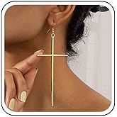 Aneneiceera Vintage Exaggerated Cross Dangle Earrings Gold Large Cross Earrings Big Cross Drop Earrings Long Cross Hook Earrings Jewelry for Women