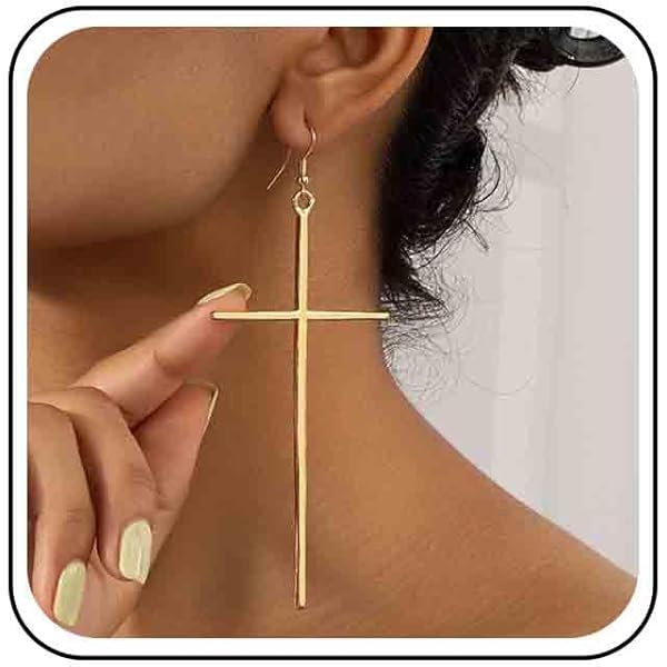 Amazon.com: Cross Earrings for Women Big Long Silver Dangle