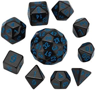 ZJE Polyhedral Dice Set, Table Games Dice 10Pcs Party For Game Dungeons & Dragons Polyhedral D60 Multi Sided Acrylic Dice (Blue)
