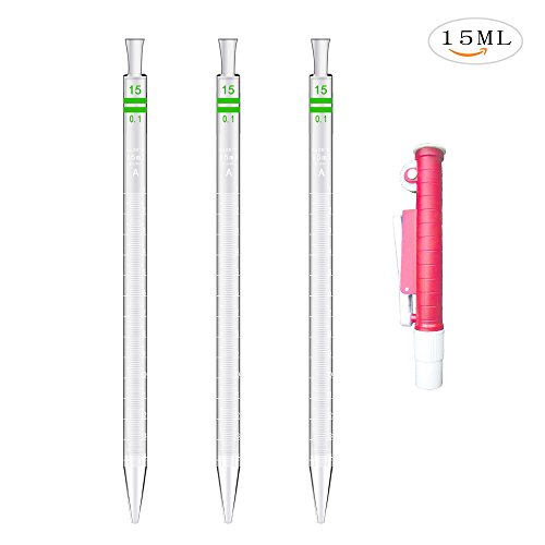 3 Piece Graduated Dropper Thick Glass Pipettors Borosilicate Glass Pipettes with 1 Pipettes Pump (15ML)
