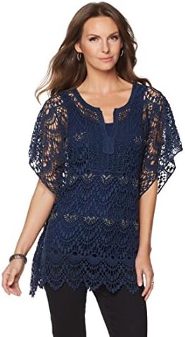 Colleen Lopez Second Glance Lace-Embellished Poncho 500-217, Deep Blue, L