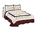 3pcs Fully Quilted Embroidery Quilts Bedspread Bed Coverlets Cover Set, ONE SIZE fit Queen King (Beige/Burgundy)