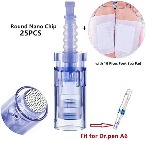 Dr.pen Ultima A6 Replacement Parts - 25pcs A6 Cartridges with 10 Pices Foots Spa Pads 🍀 (A6-Round, Blue)