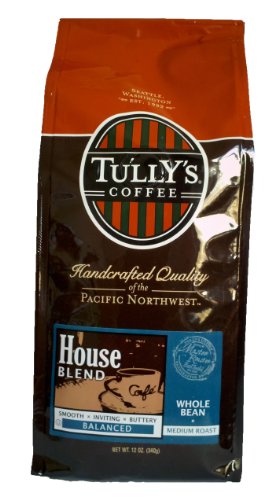 Tully's Coffee House Blend, Whole Bean, 12-Ounce Bags (Pack of 2)